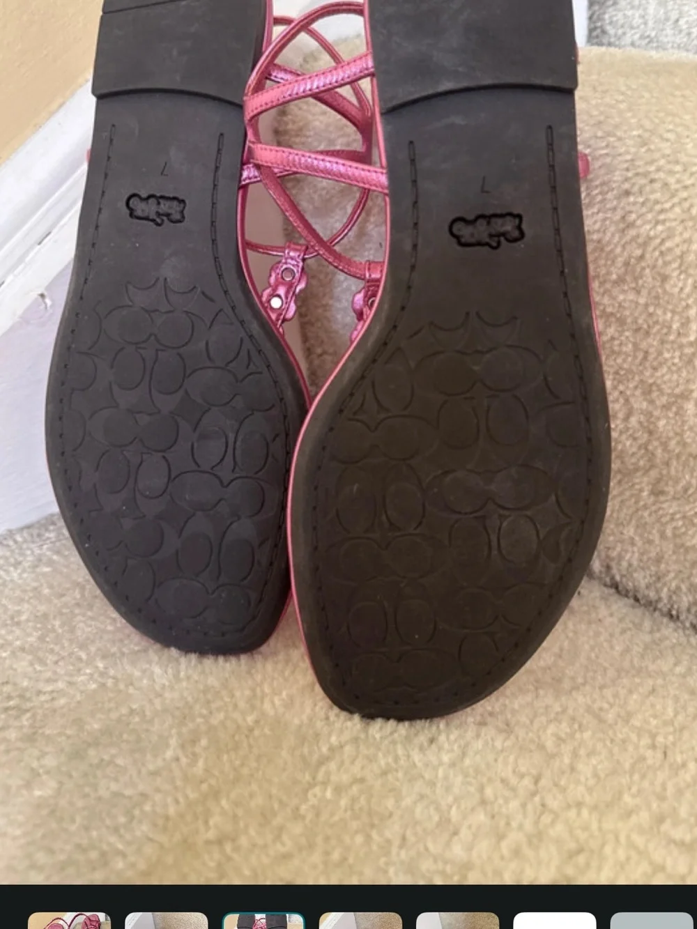 Coach Metallic Pink Floral T-Strap Sandals